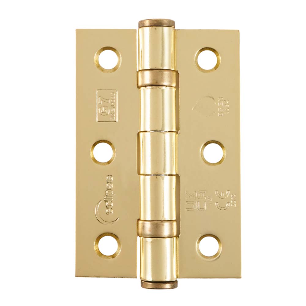 Eclipse 3 Inch (76mm) Ball Bearing Hinge Grade 7 Square Ends Mild Steel - Polished Brass (Sold in Pairs)